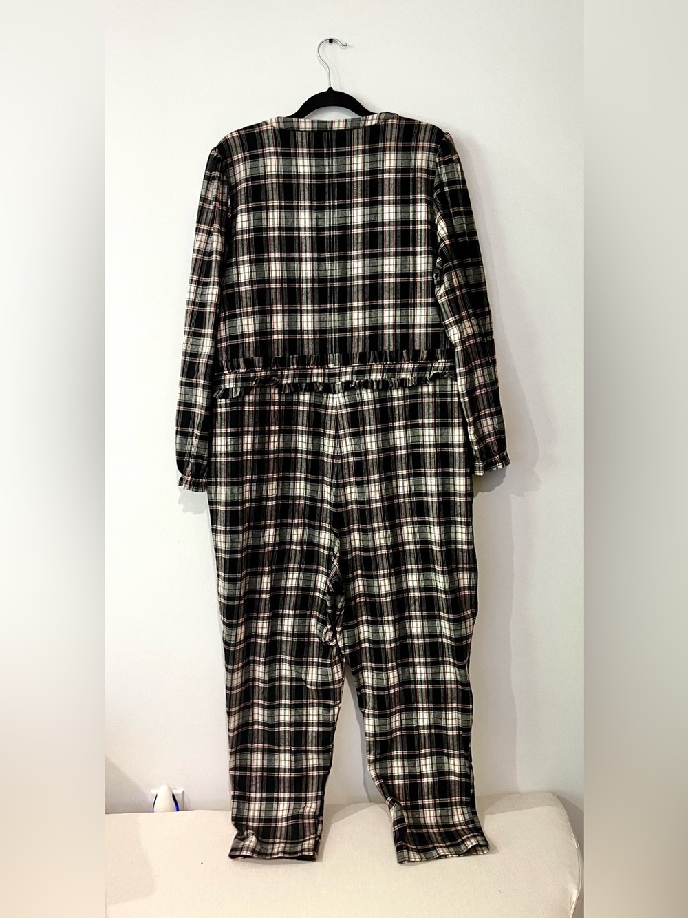 Smash + Tess Remy Henley Black White Red Plaid Ruffle Long Romper Jumpsuit XL - Picture 3 of 8